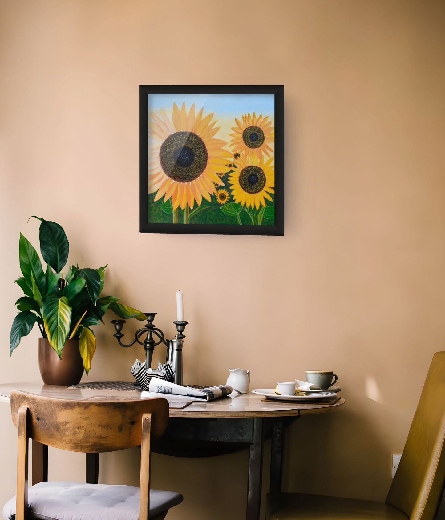 Éclat des Tournesols canvas print by Nelleke Bruno — detail of sunflower artwork on premium canvas.