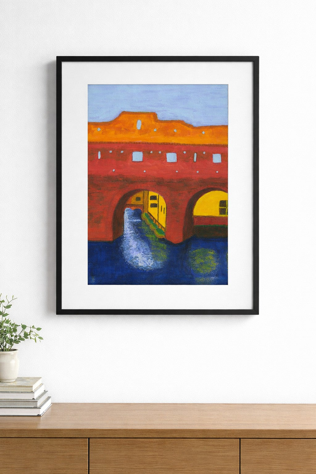 Berkelpoort Zutphen Art Print met zwarte houten lijst en wit passe-partout — Nelleke Bruno
