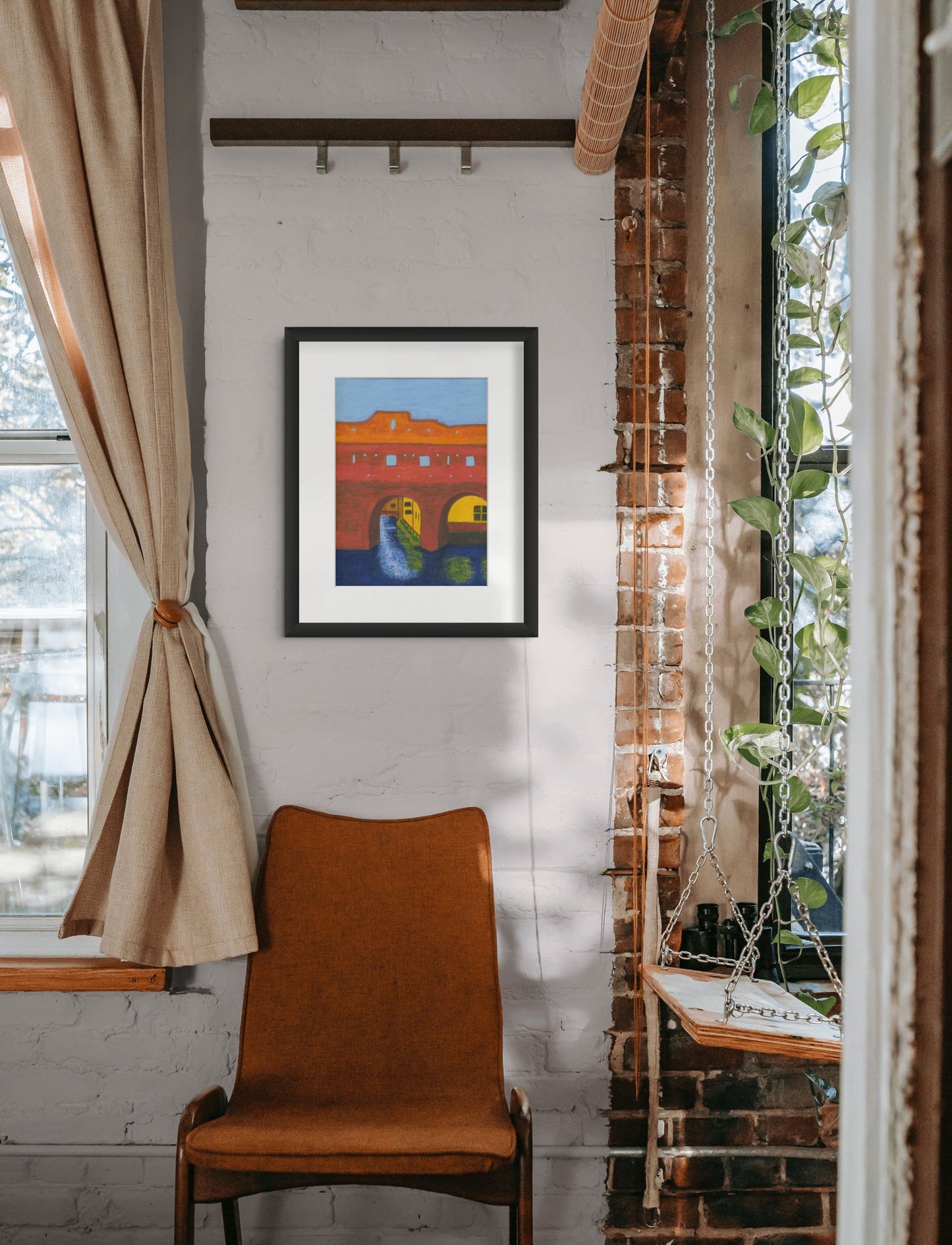 Berkelpoort Zutphen art print with frame, close-up of medieval city gate in warm orange tones – fine art print by Nelleke Bruno
