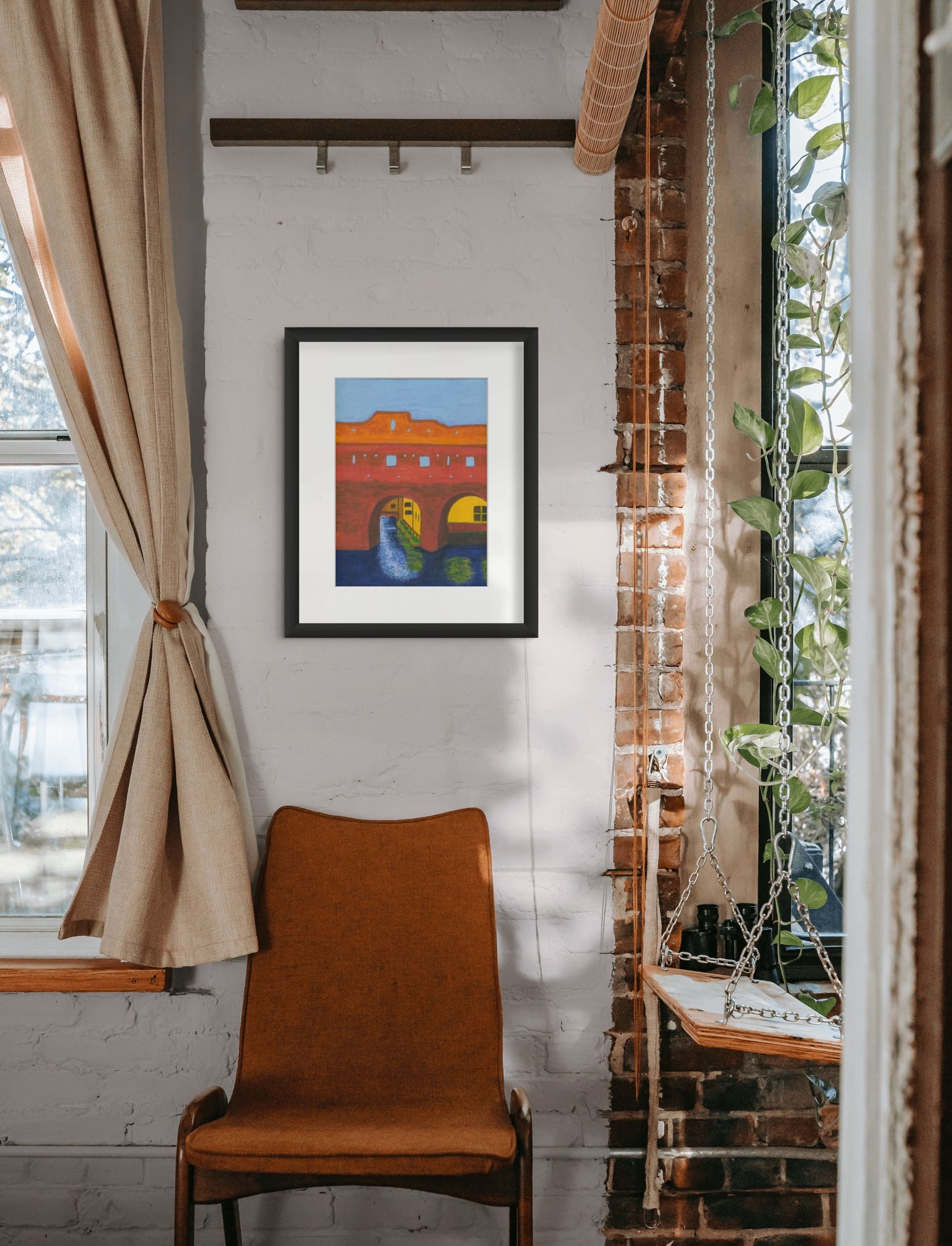 Berkelpoort Zutphen art print with frame, close-up of medieval city gate in warm orange tones – fine art print by Nelleke Bruno
