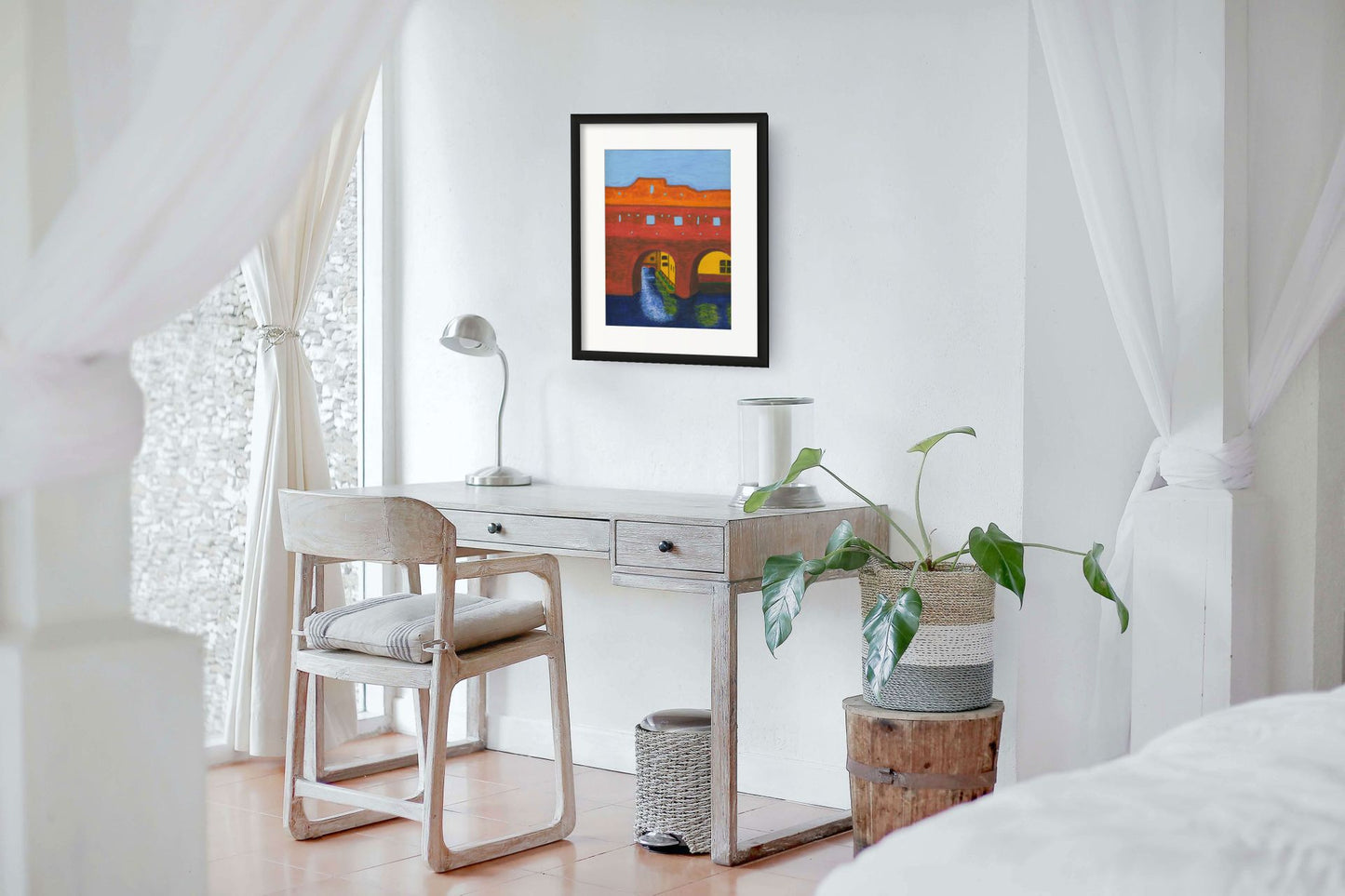 Berkelpoort Zutphen framed art print, detail view of black wood frame and white passe-partout – fine art print by Nelleke Bruno
