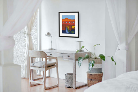 Berkelpoort Zutphen framed art print, detail view of black wood frame and white passe-partout – fine art print by Nelleke Bruno
