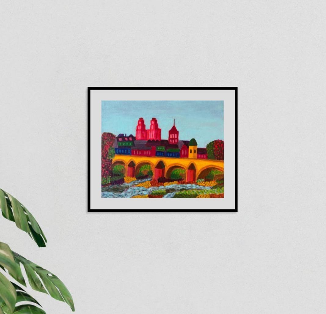 Bridge Orleans Art Print met zwarte houten lijst en wit passe-partout — Nelleke Bruno