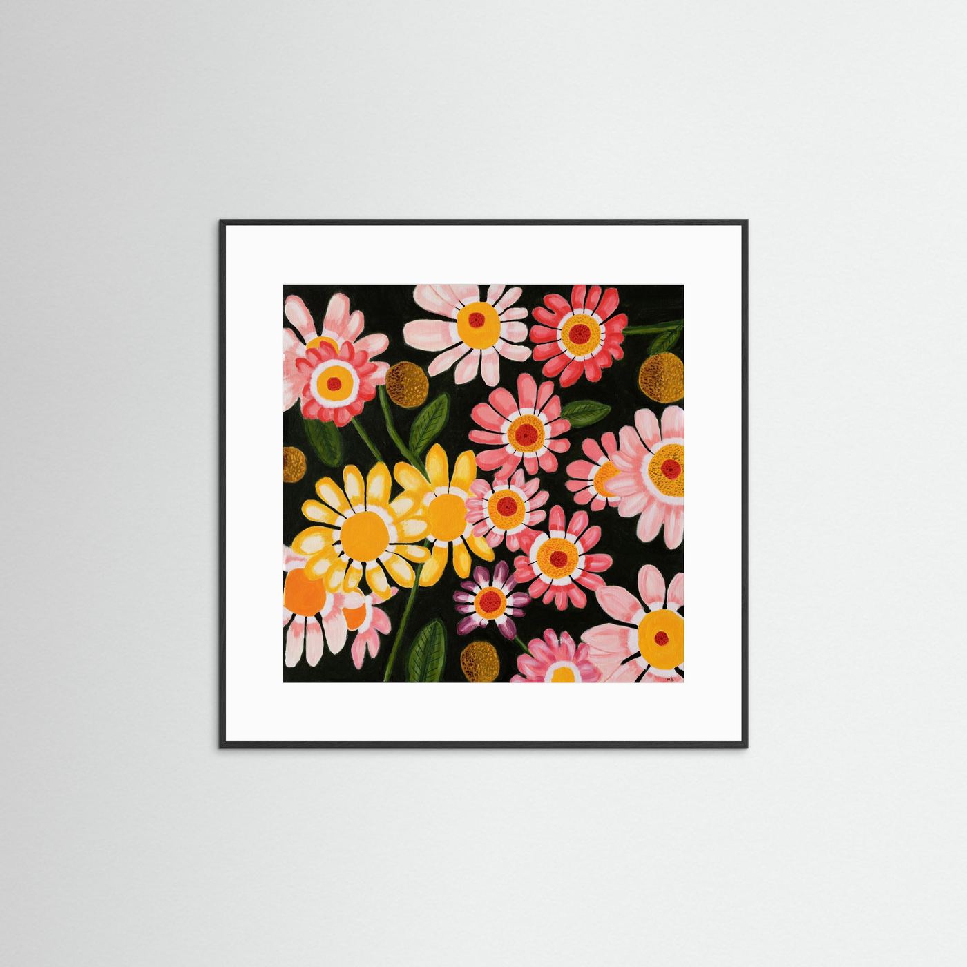 Éclat des Marguerites floral fine art print by Nelleke Bruno presented with a black frame and white passe-partout.